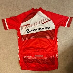 NAKAMURA DRY-PLUS CYCLE JERSEY SHIRT MENS LARGE L Pockets zip Red/white